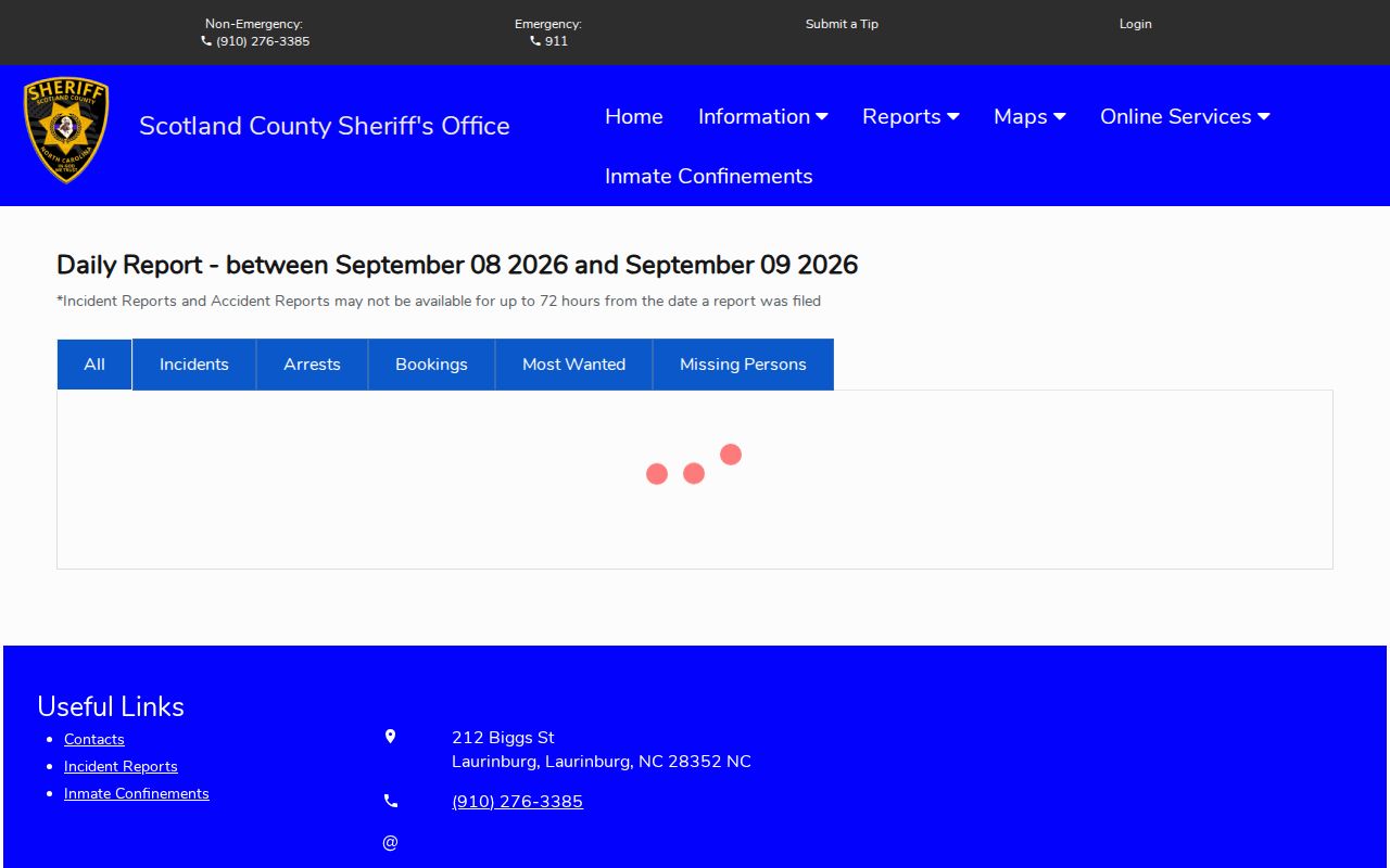 Scotland County Citizen Connect Daily Report search controls