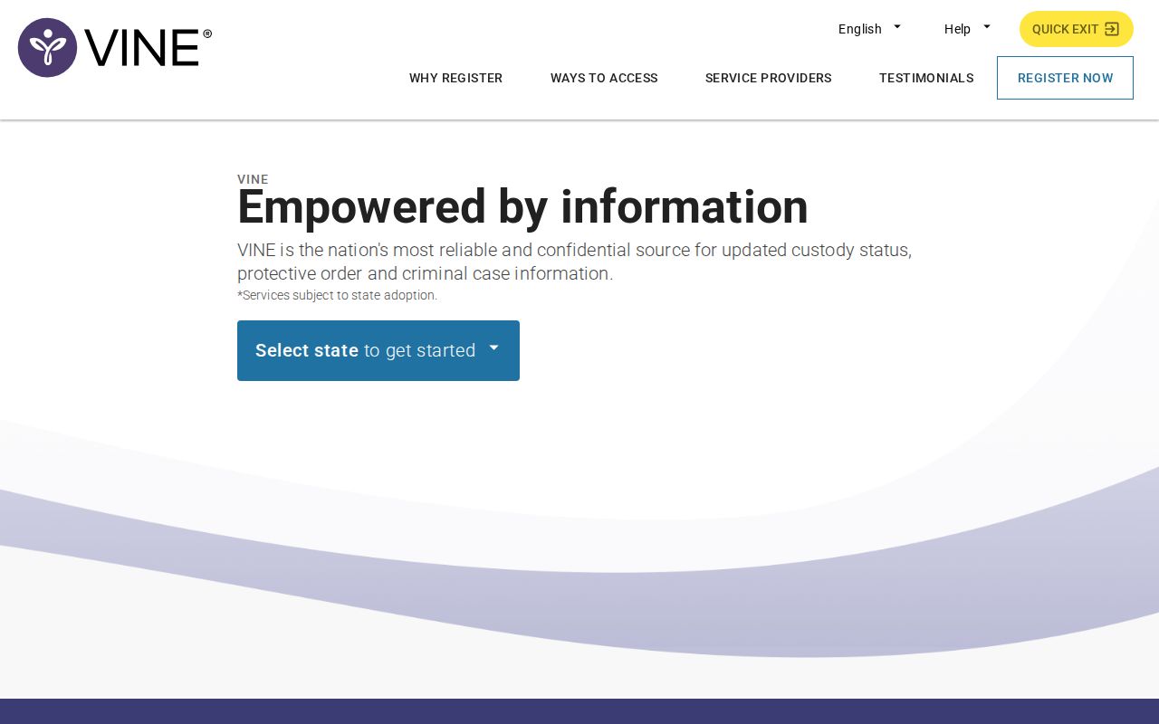 VINELink home interface used to select North Carolina and search custody records